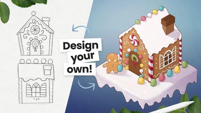 How To Draw An ISOMETRIC Gingerbread House 🍭 Free isometric brushes