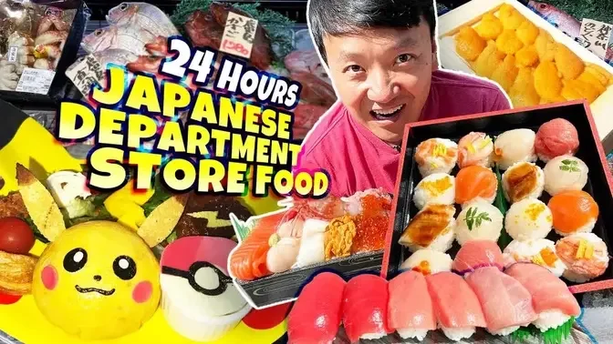 24 Hours Eating ONLY Japanese Department Store Food & Pokémon Café