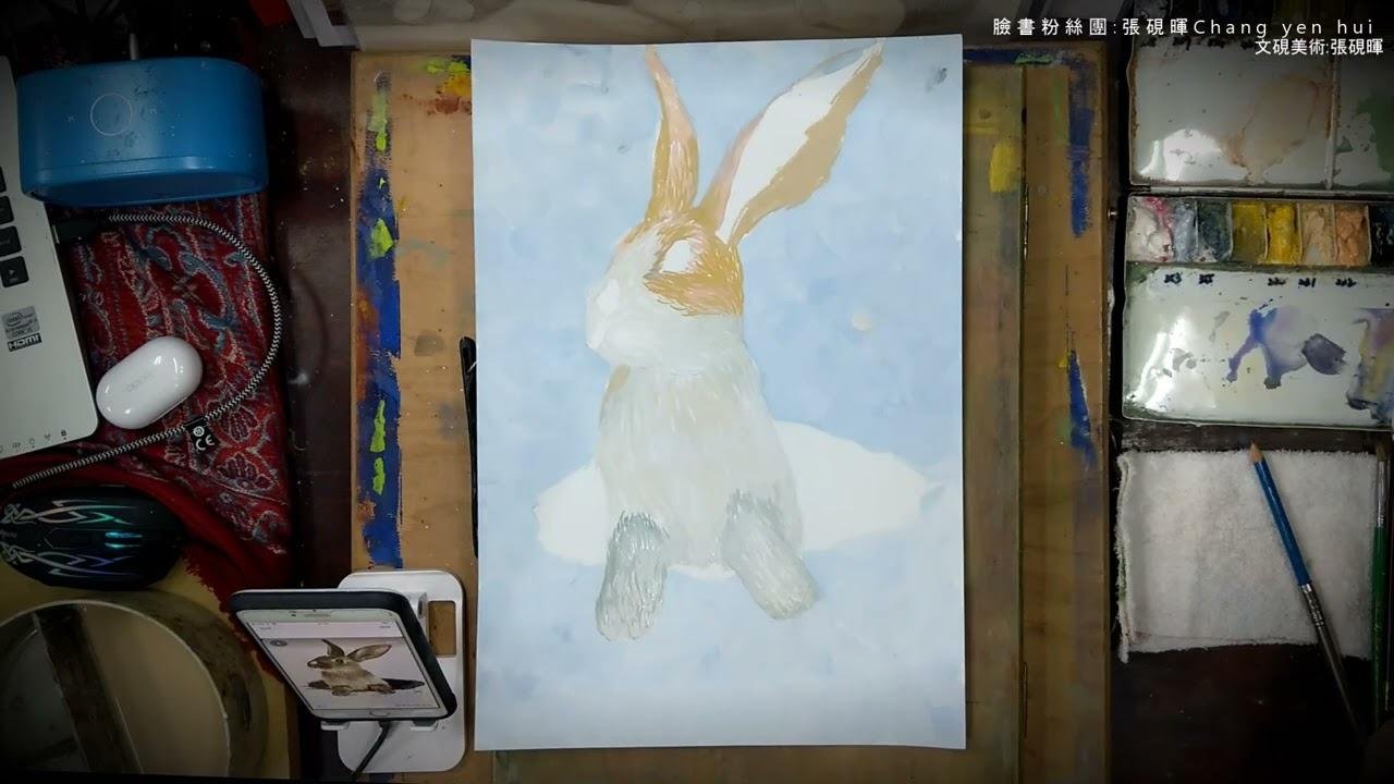 张砚晖教程:#watercolor广告颜料画法!小兔子!文砚美术!