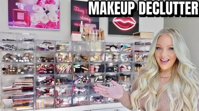 HUGE MAKEUP DECLUTTER & ORGANIZATION 😱 GETTING RID OF ALL MY MAKEUP | KELLY STRACK
