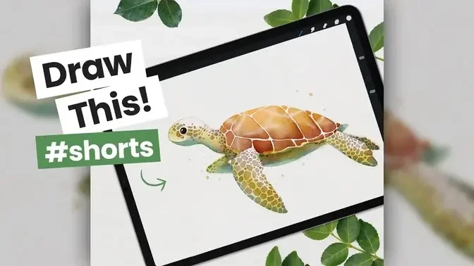 How To Draw A Watercolor Sea Turtle In Procreate #Shorts