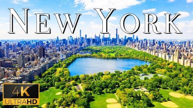 FLYING OVER NEW YORK 4K UHD Relaxing Music With Beautiful Natural