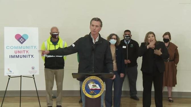 Governor Newsom visits vaccination site as CA expands eligibility to all 16+