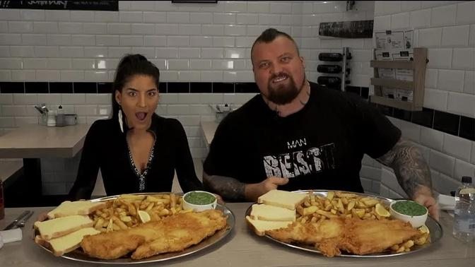 Food Challenge Vs Worlds Strongest Man EDDIE HALL! | Fish 'n' Chips | Fosters MaleVs Whale