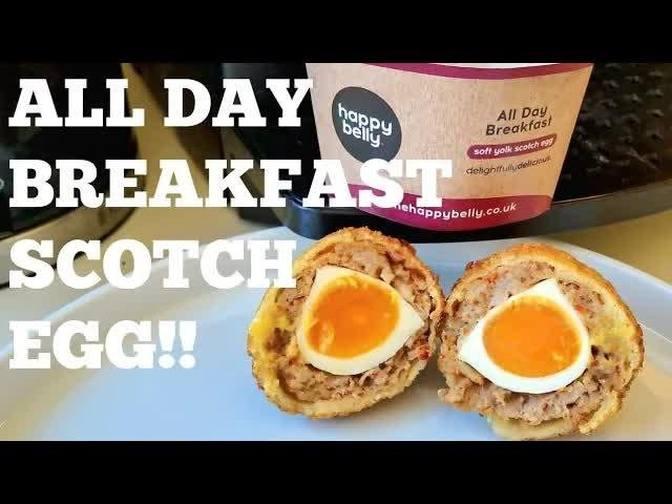 happy belly ALL DAY BREAKFAST SCOTCH EGG food review | Videos | Bald ...