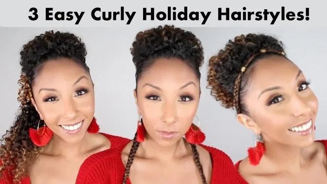 3 Cute & Easy Holiday Hairstyles For Curly Hair! SheaMoisture Product Tutorial | BiancaReneeToday