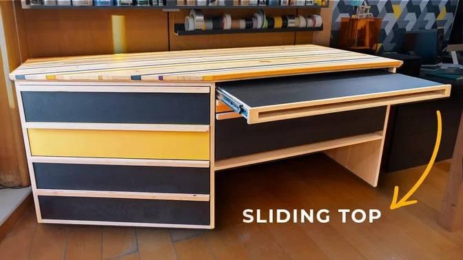 Cabinet and Desk w/ Sliding Top and Angled Drawers