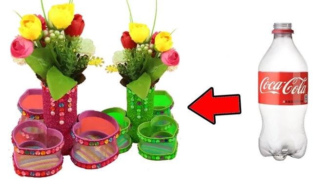 DIY Best Out of Waste Plastic Bottle Craft - Plastic Bottle Craft Ideas (Plastic bottle organizer)