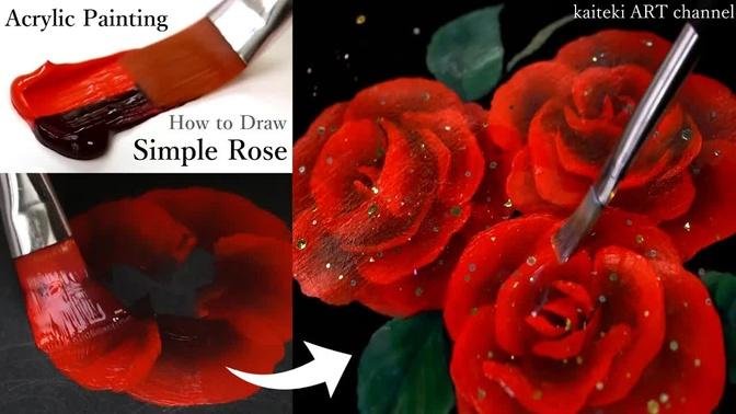 アクリル絵の具で描く簡単なバラ🌹 How to Draw SIMPLE & EASY Rose | Acrylic Painting Techniques|