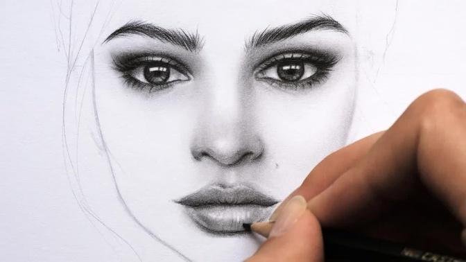 Drawing and Shading a Female Face with Graphite Pencils - Portrait of Emily Ratajkowski