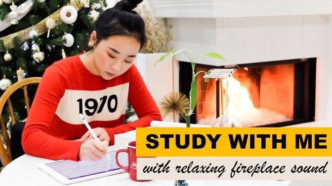 STUDY WITH ME with relaxing fireplace sound   REAL TIME POMODORO SESSION