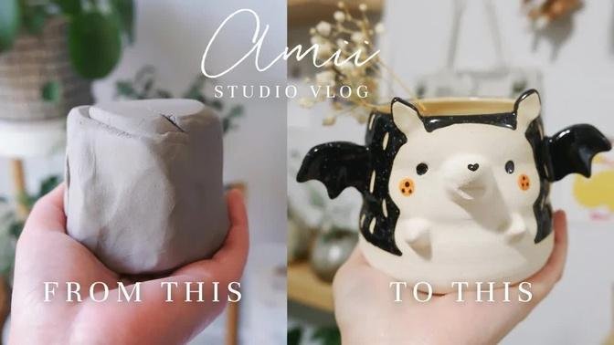 Making Ceramic Bat Pot | Process Sharing | Making of Ceramic | Studio Vlog | Silent Vlog | ASMR